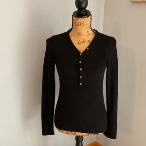 NWOT American Eagle Outfitters Black Ribbed Henley Long-Sleeve Top